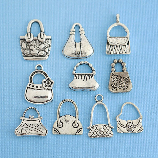Handbag Charm Collection Antique Silver Tone 10 Different Charms - COL052