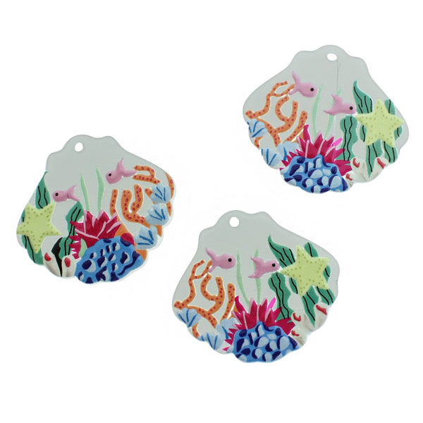 4 Painted Sea Shell Resin Charms - K181