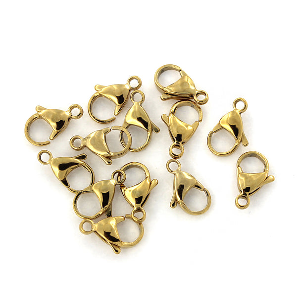 Gold Stainless Steel Lobster Clasps 15mm x 9.5mm - 5 Clasps - FF261