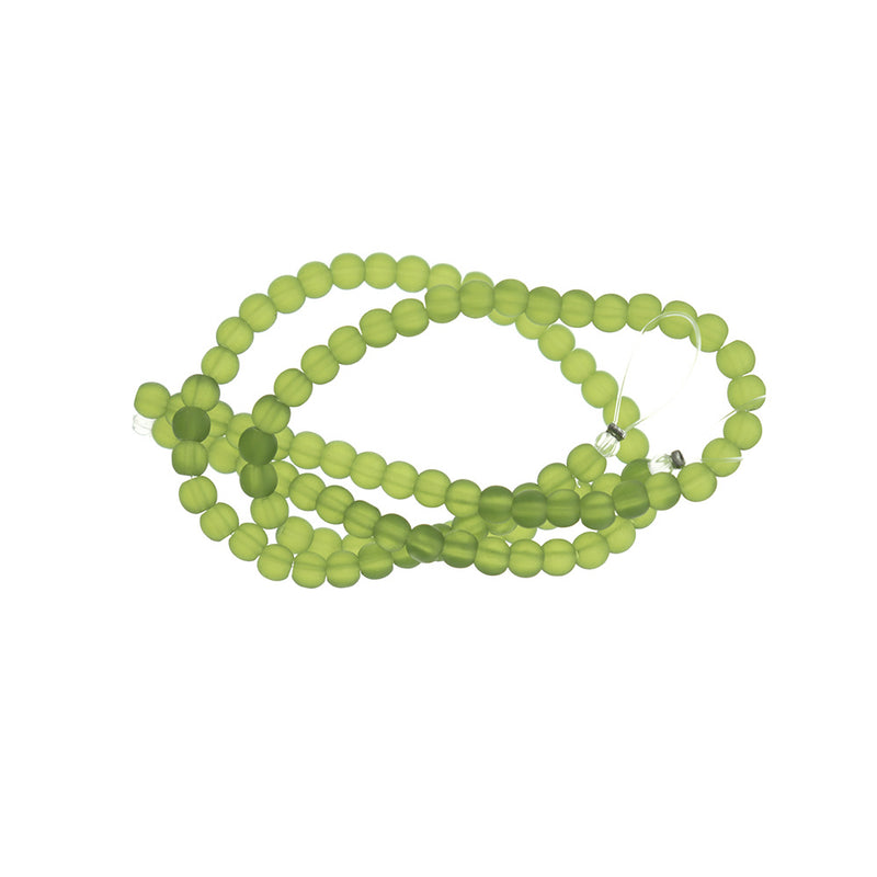 Perles rondes en verre de mer de culture 4 mm - Vert olive - 1 rang 48 perles - U033