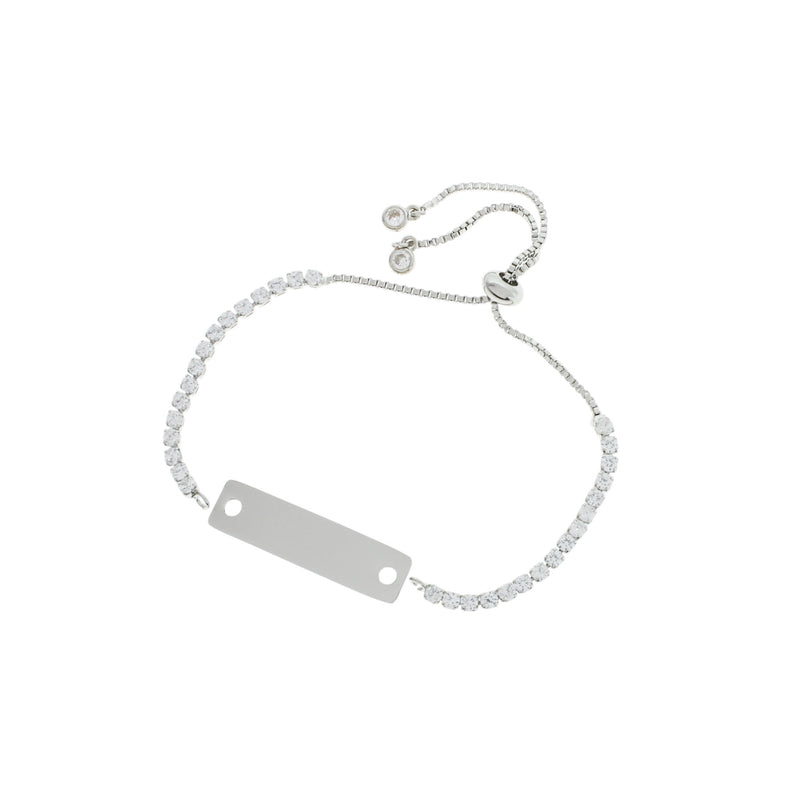 Silver Tone Box Chain Bracelet Base 9" with Inset Clear Rhinestones - 2.5mm - 1 Bracelet - N796
