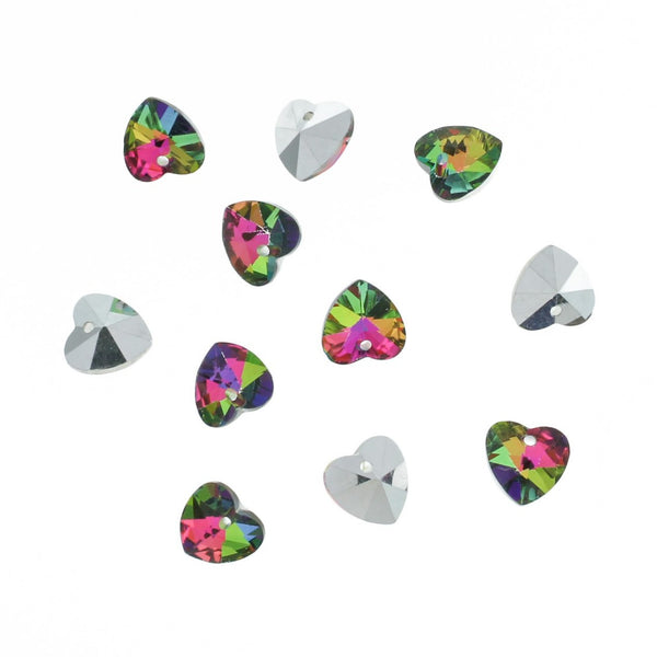 20 Rainbow Heart Glass Charms - Z259