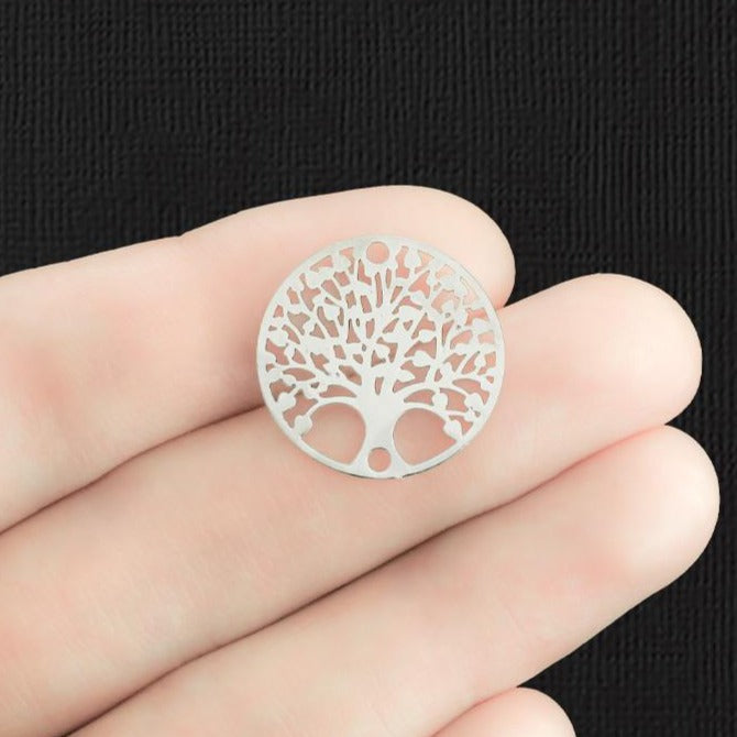 5 Tree of Life Connector Silver Tone Charms 2 Sided - SC3579