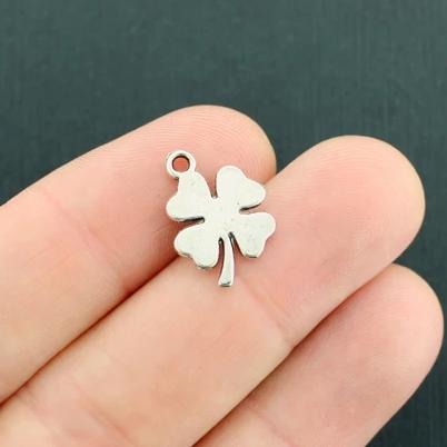 BULK 60 Clover Antique Silver Tone Charms 2 Sided - SC4016
