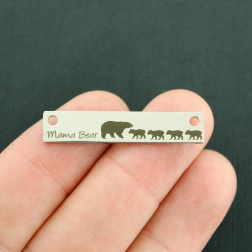 Mama Bear Stainless Steel Connector Charms - 4 Cubs - BFS017-7473