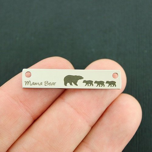 Mama Bear Stainless Steel Connector Charms - 3 Cubs - BFS017-7474