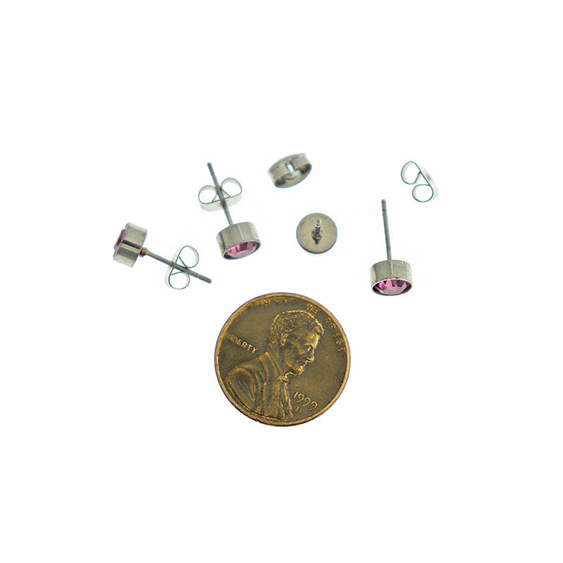 Stainless Steel Birthstone Earrings - June - Alexandrite Cubic Zirconia Studs - 15mm x 7mm - 2 Pieces 1 Pair - ER558