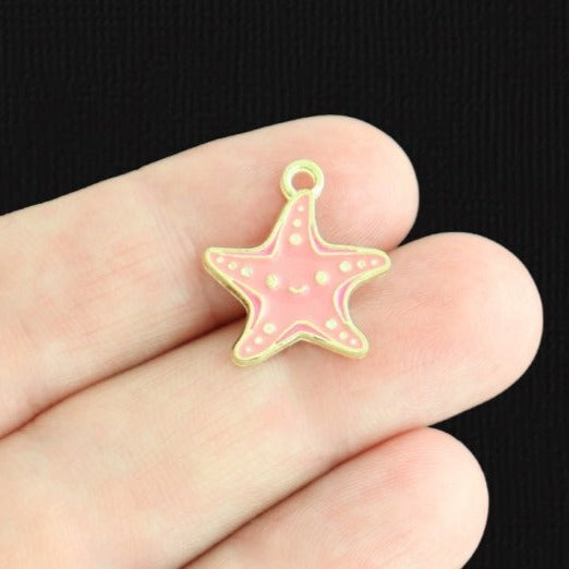 4 Starfish Gold Tone Enamel Charms - E1529