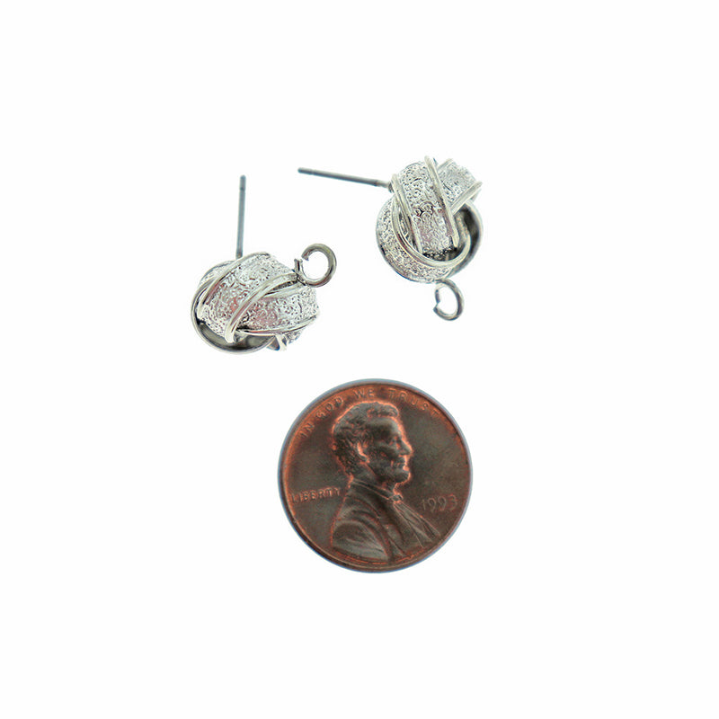 Boucles d'oreilles à nœud argenté - Clou avec boucle - 15,5 mm - 2 pièces 1 paire - Z303