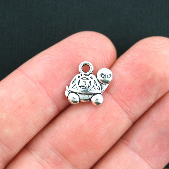 8 Turtle Antique Silver Tone Charms 2 Sided - SC3733