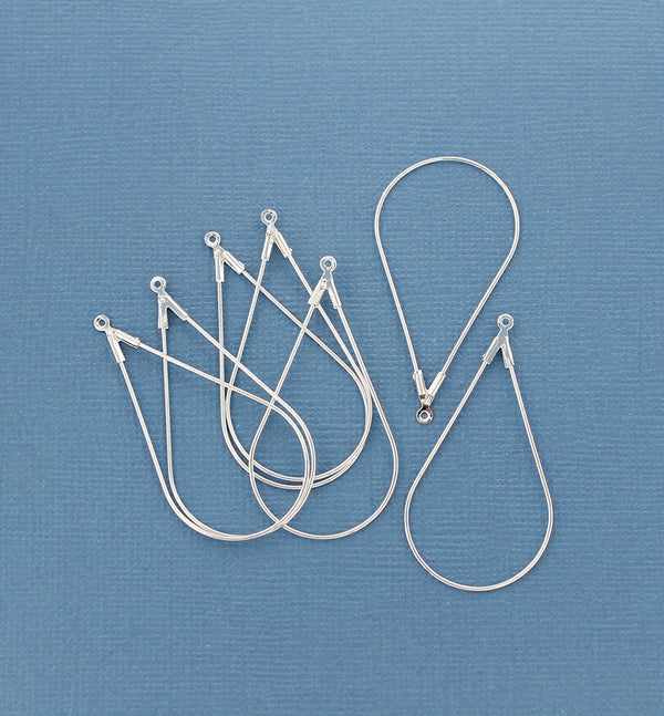Silver Tone Brass Earring Wires - Drop Style Pendant - 42mm x 23mm - 8 Pieces 4 Pairs - Z423