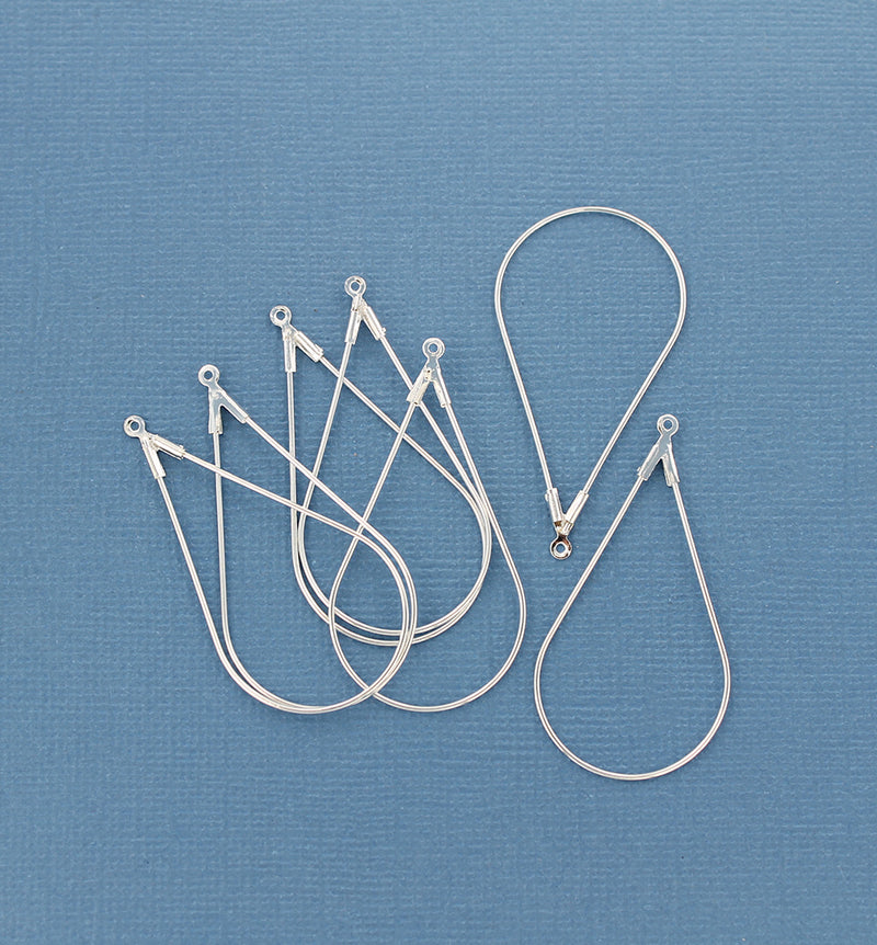 Silver Tone Brass Earring Wires - Drop Style Pendant - 42mm x 23mm - 8 Pieces 4 Pairs - Z423