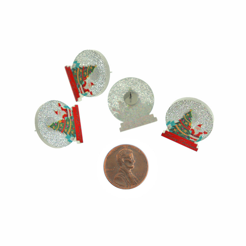 Boucles d'oreilles boule de neige de Noël - clou - 22 mm x 20 mm - 2 pièces 1 paire - ER859