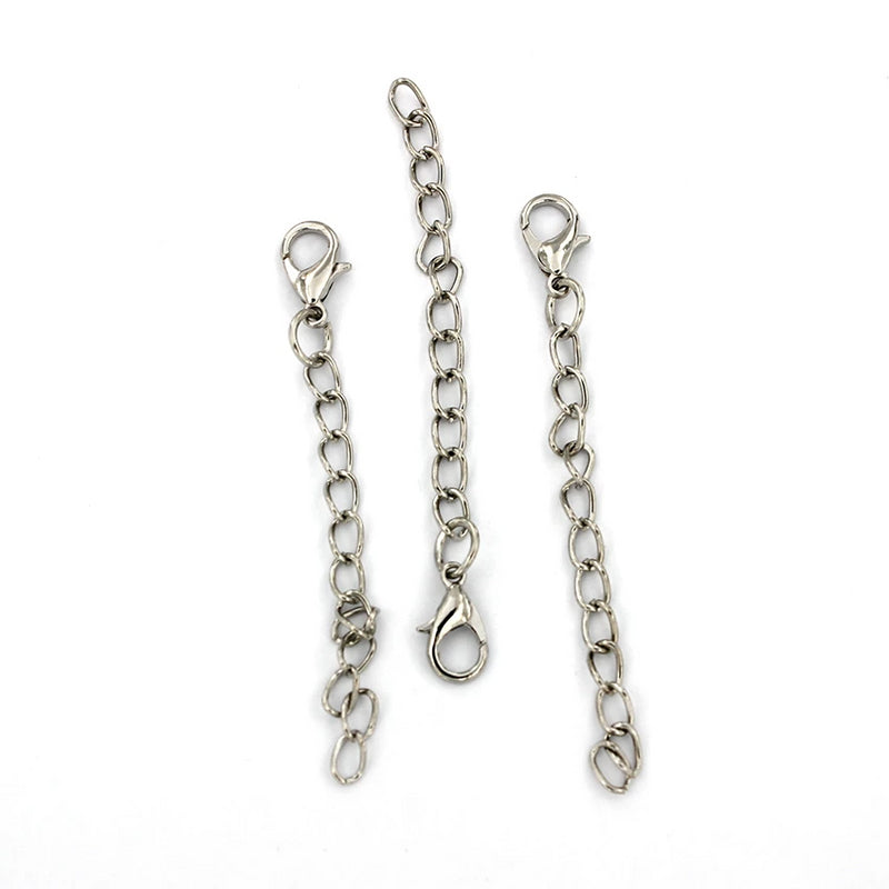 Antique Silver Tone Extender Chains With Lobster Clasp - 65mm x 3.5mm - 10 Pieces - Z876