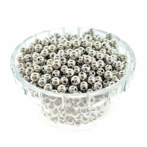 Round Acrylic Beads 8mm - Metallic Silver - 50 Beads - BD1951