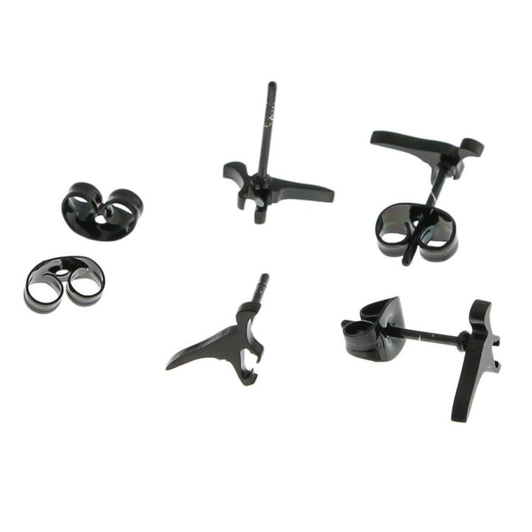 Gunmetal Black Stainless Steel Earrings - Dinosaur Studs - 9.5mm x 6mm - 2 Pieces 1 Pair - ER358