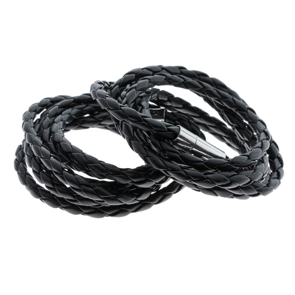 Black Faux Leather Wrap Bracelet 40.1" - 4mm - 1 Bracelet - N783
