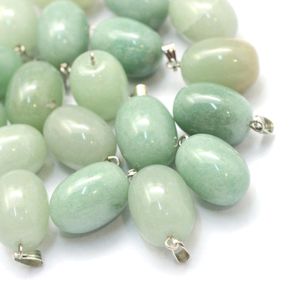 2 Oval Aventurine Gemstone Charms 3D - GEM062