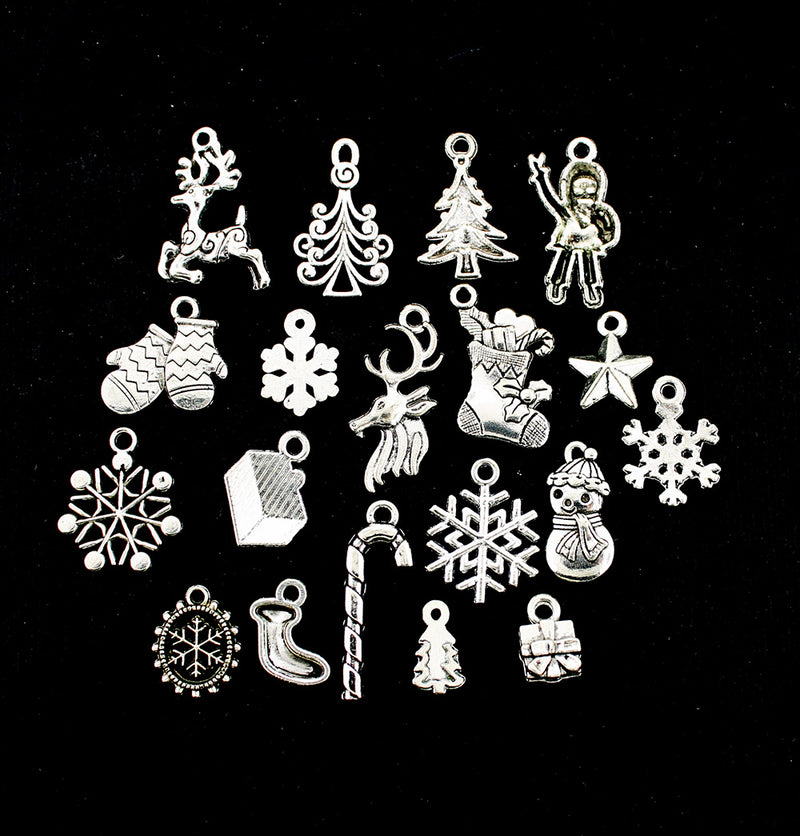 Winter Holiday Charm Collection Antique Silver Tone 19 Charms - COL085H