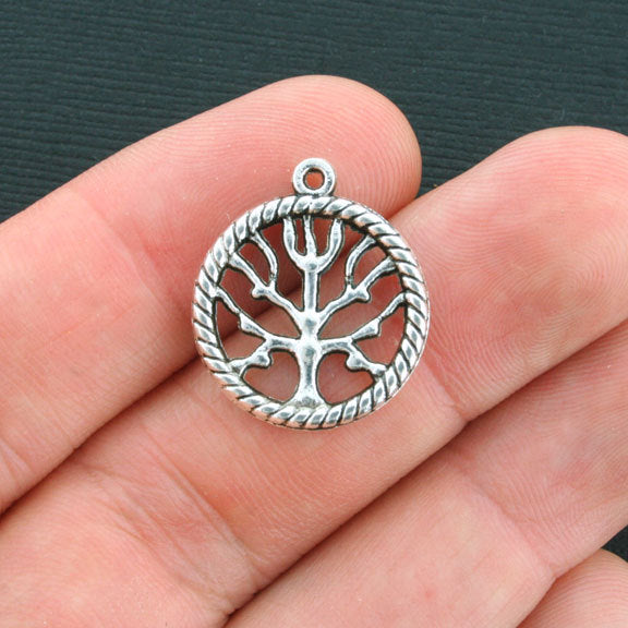 8 Tree of Life Antique Silver Tone Charms 2 Sided - SC2515