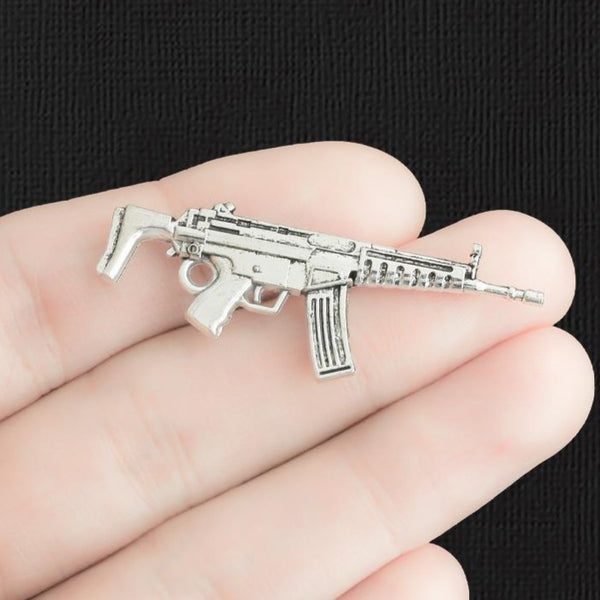 5 Machine Gun Antique Silver Tone Charms 2 Sided - SC3880