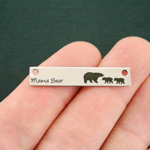 Mama Bear Stainless Steel Connector Charms - 2 cubs - BFS017-7544