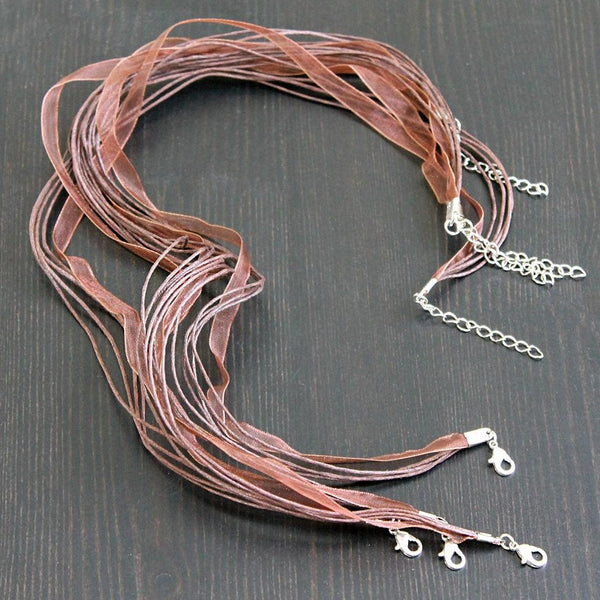 Brown Organza Ribbon Necklace 18" Plus Extender - 11mm - 5 Necklaces - N422