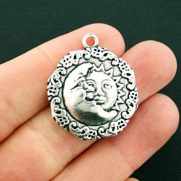 2 Moon and Sun Antique Silver Tone Charms - SC6583