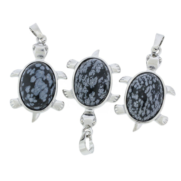 Natural Snowflake Obsidian Gemstone Turtle Pendant - GEM150