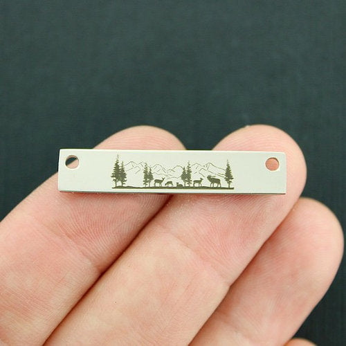 Mountain Scene Stainless Steel Connector Charms - BFS017-7591