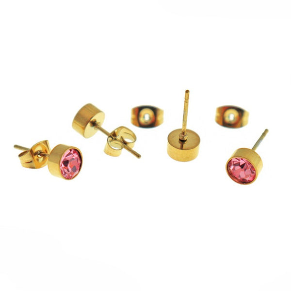 Gold Stainless Steel Birthstone Earrings - October - Tourmaline Cubic Zirconia Studs - 15mm x 7mm - 2 Pieces 1 Pair - ER564