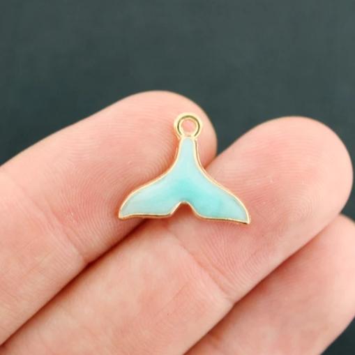 5 Whale Tail Gold Plated Enamel Charms - E662