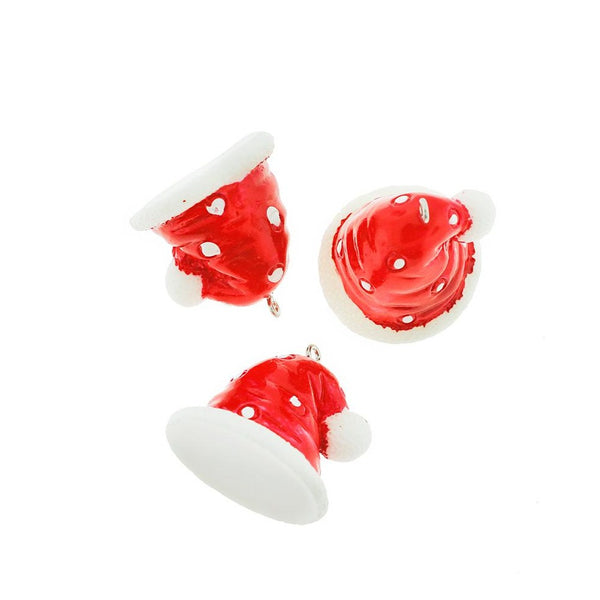 2 Santa Hat Resin Silver Tone Charms 3D - K327