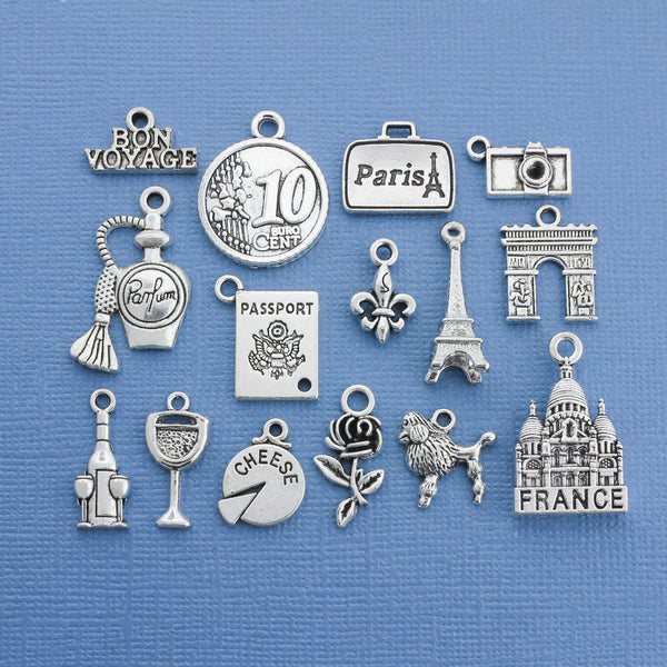 France Charm Collection Ton argent antique 15 breloques différentes - COL102