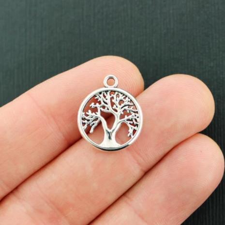 BULK 50 Tree of Life Antique Silver Tone Charms 2 Sided - SC7985
