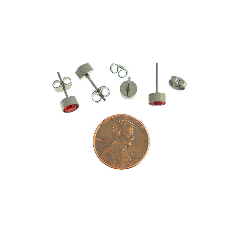 Stainless Steel Birthstone Earrings - January - Garnet Cubic Zirconia Studs - 15mm x 7mm - 2 Pieces 1 Pair - ER554