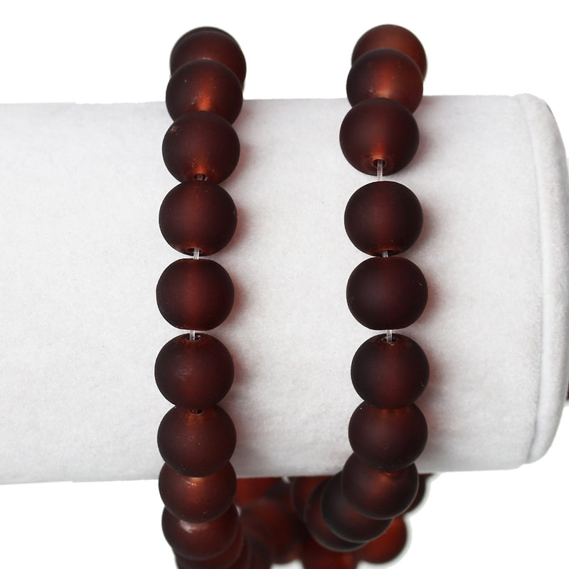 Round Glass Beads 11mm - Frosted Chocolate Brown - 1 Strand 86 Beads - BD670