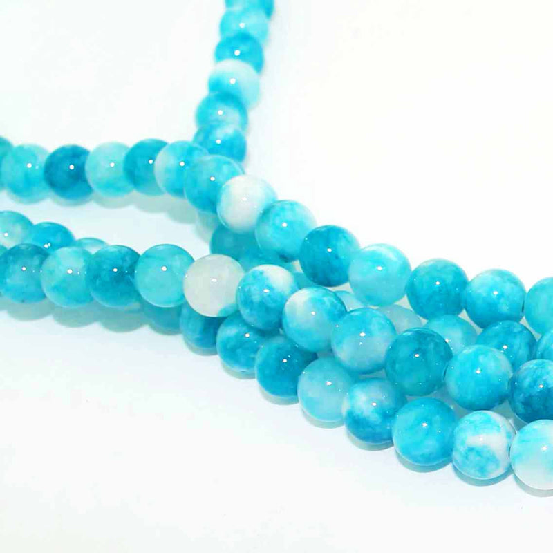 Round Natural Jade Beads 6mm - Sky Blue and White - 1 Strand 66 Beads - BD982