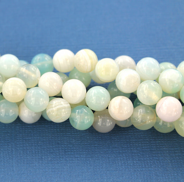 Perles rondes en agate naturelle 8 mm - Pastels et crème - 1 rang 47 perles - BD1447 