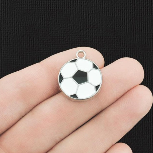 4 Soccer Ball Silver Tone Enamel Charms - E029