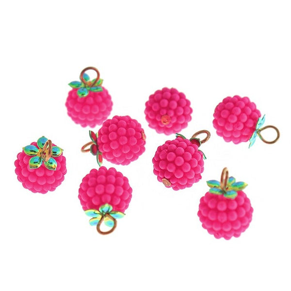 6 Raspberry Fruit Resin Charms - K585