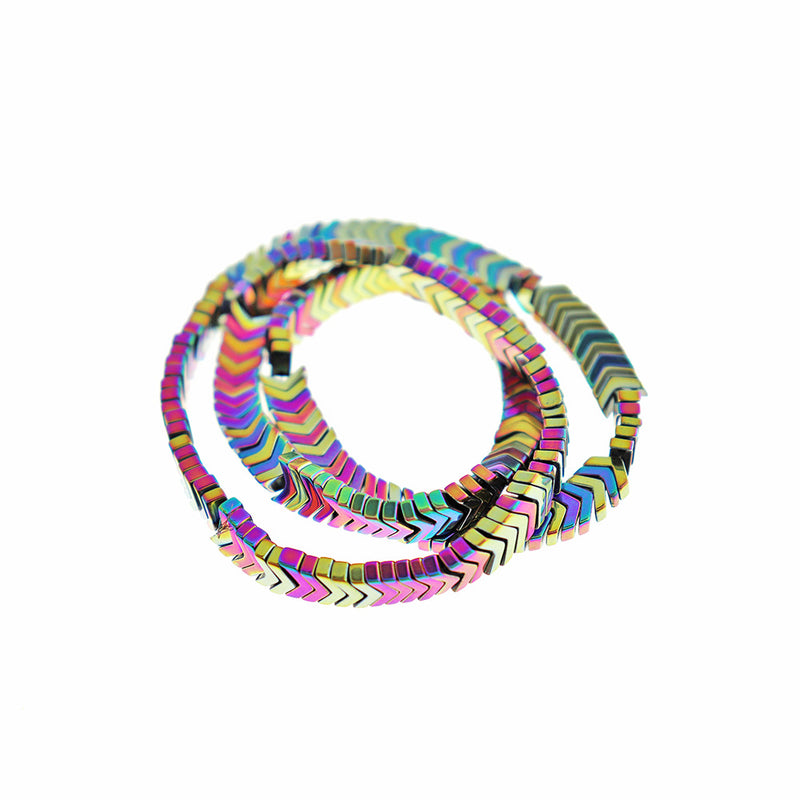 Chevron Hematite Beads 7mm - Metallic Rainbow - 1 Strand 57 Beads - BD1673