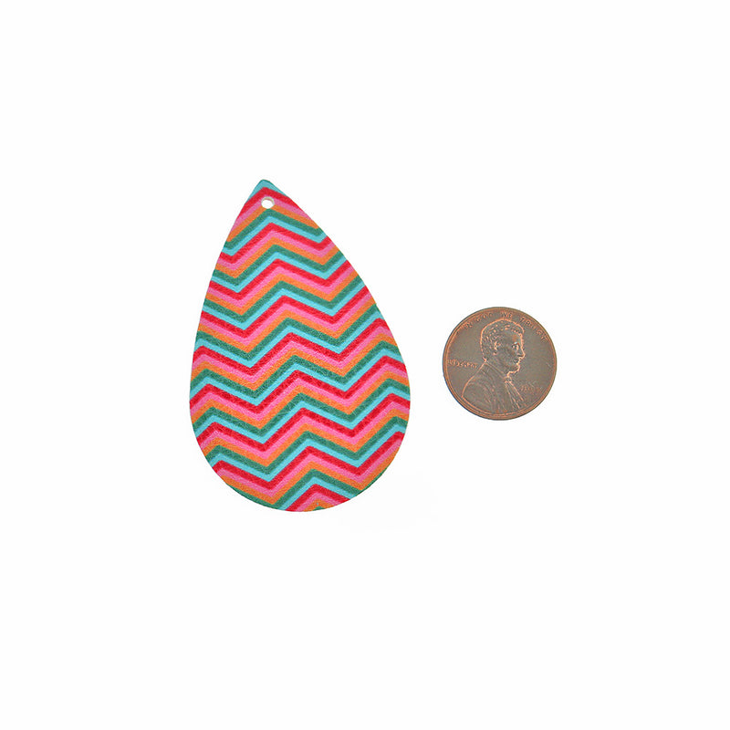 SALE Imitation Leather Teardrop Pendants - Rainbow Stripe - 4 Pieces - LP019