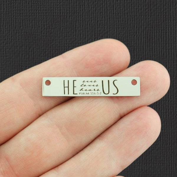 Psalm 116:1-2 Stainless Steel Connector Charms - He saves loves hears us - BFS017-7679