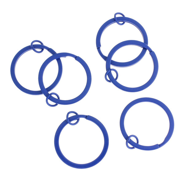 Royal Blue Enamel Key Rings with Attached Jump Ring - 30mm - 5 Pieces - FD252