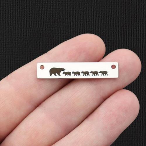 Mama Bear Stainless Steel Connector Charms - 5 cubs - BFS017-7686