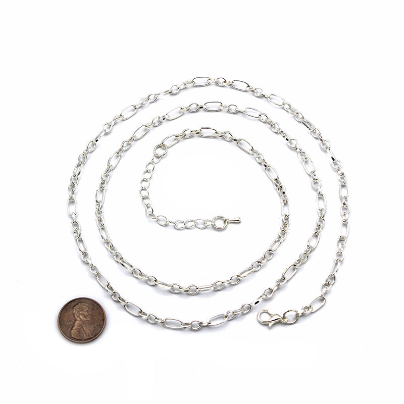 Silver Tone Figaro Chain Necklace 33" - 4mm - 1 Necklace - N705