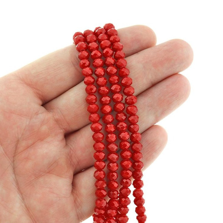 Perles de Verre à Facettes 6mm x 4mm - Rouge Rubis - 1 Rang 95 Perles - BD074