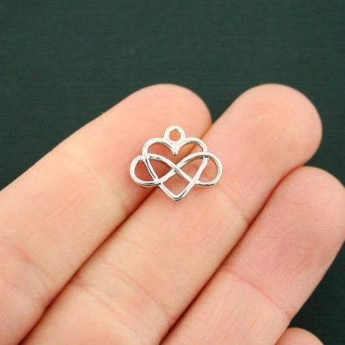 4 Infinity Heart Silver Tone Charms - SC6672