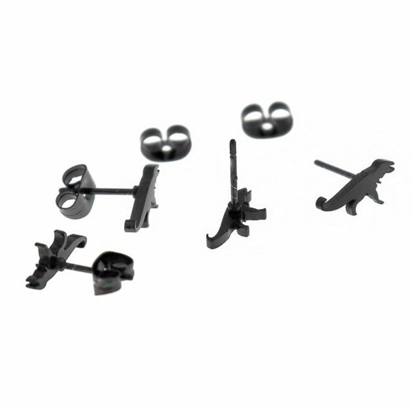 Gunmetal Black Stainless Steel Earrings - Dinosaur Studs - 11mm x 5mm - 2 Pieces 1 Pair - ER497